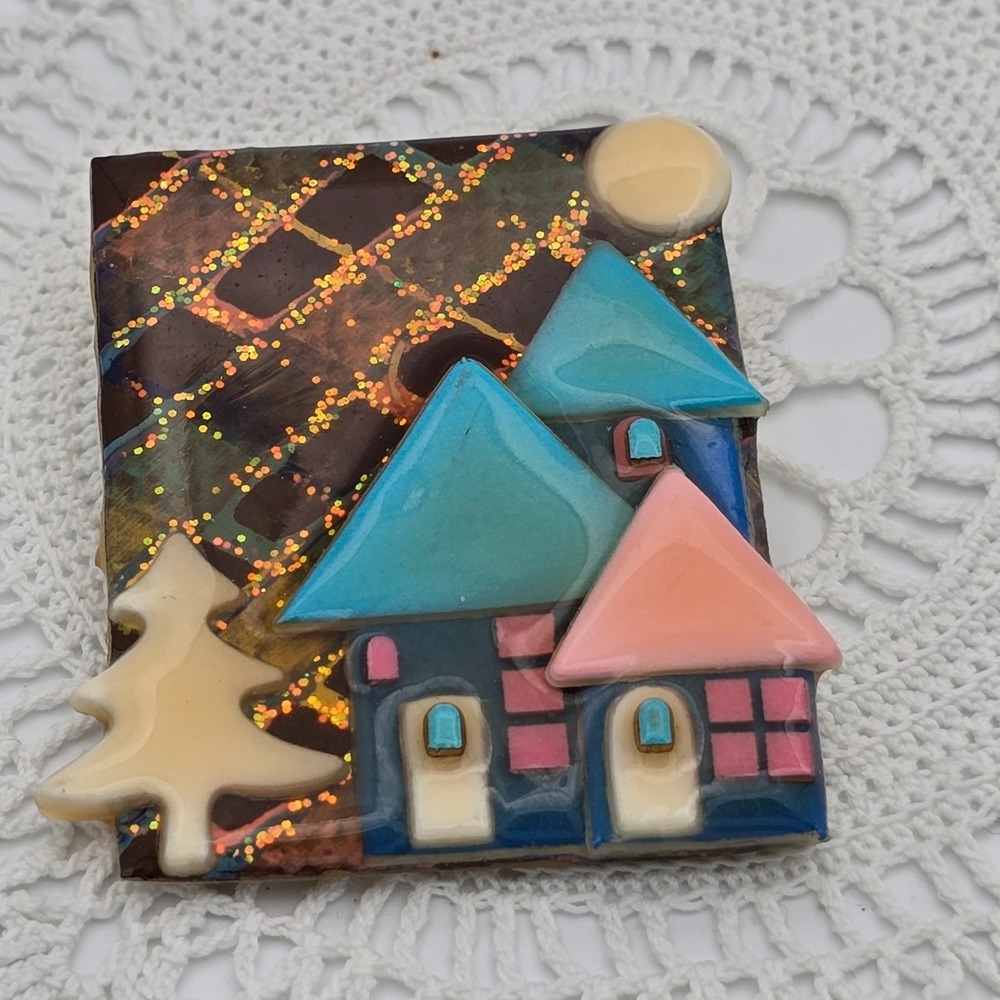 House Pins By Lucinda Vintage Moon Christmas tree Blue